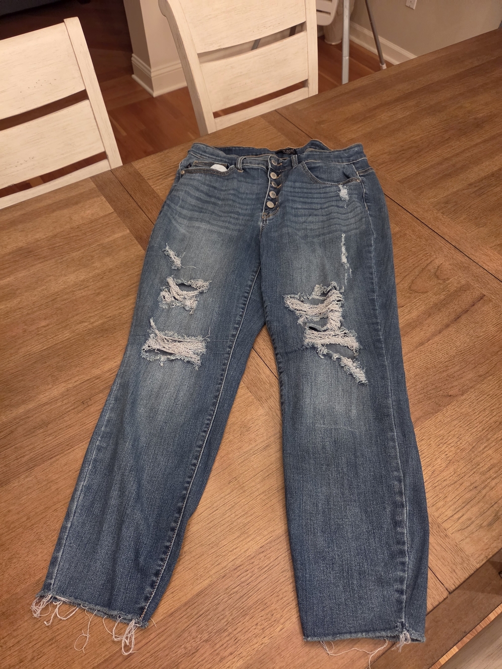 Judy Blue Distressed Boyfriend Jeans - Medium Blue Wash Size 16